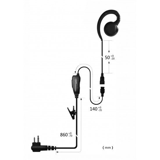 1 Wire G Hook Headset with Inline PTT / Microphone