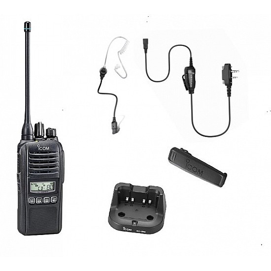 Icom IC41PRO Waterproof 80CH UHF CB Handheld + Airtube Tube Surveillance Earpiece with Inline PTT Microphone 