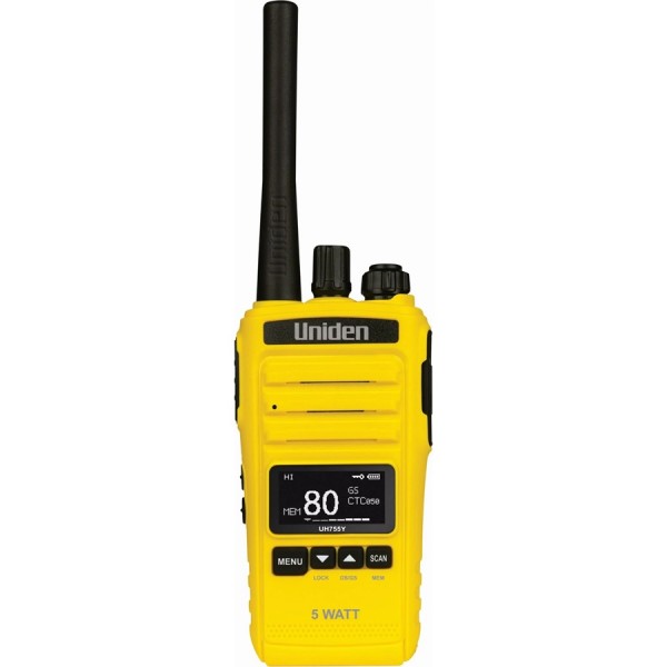Uniden UH755 CH Yellow 5 Watt UHF CB Splashproof Handheld Radio Uniden UH755 CH Yellow 5 Watt UHF CB Splashproof Handheld Radio