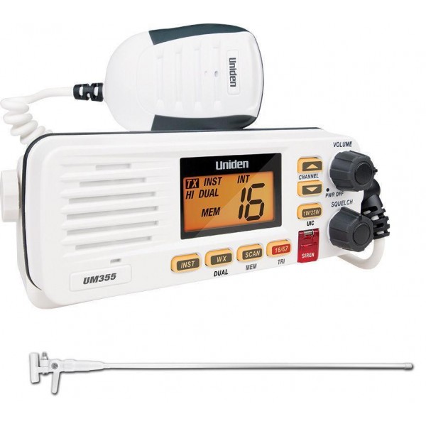 Uniden UM355 White VHF Marine Radio + VHF MV3 Antenna Uniden UM355 White VHF Marine Radio + VHF MV3 Antenna