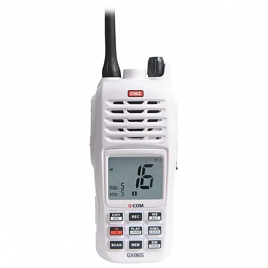 GME GX865 5/1 Watt Handheld Portable VHF Marine Radio - White