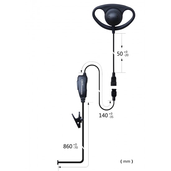 1 Wire D Hook Headset with Inline PTT / Microphone