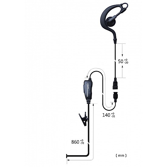 1 Wire Earhook Earpiece with Inline PTT/Microphone