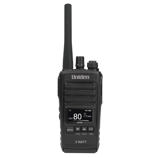 Uniden UH755 CH 5 Watt UHF CB Splashproof Handheld Radio