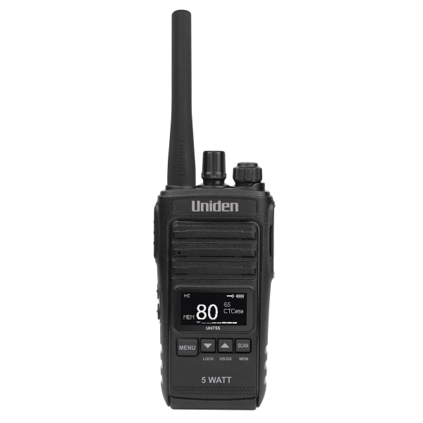 Uniden UH755 CH 5 Watt UHF CB Splashproof Handheld Radio