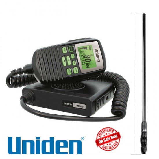 Uniden UH5060 80 CH UHF CB RADIO + AT500BK 5dBi Heavy Duty Antenna  Pack
