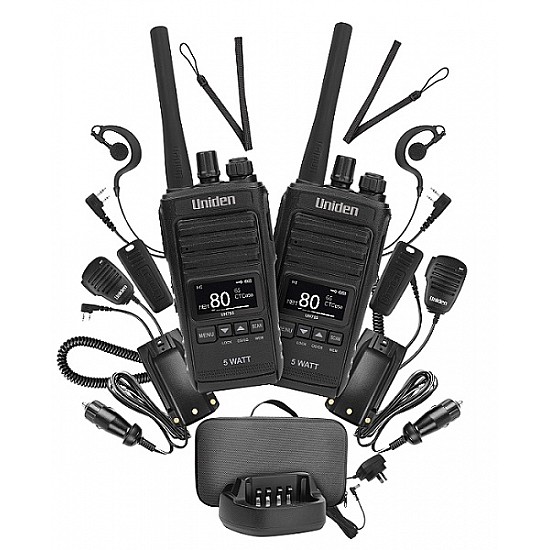 Uniden UH755-2 Deluxe Twin 80 CH 5 Watt UHF CB Splashproof Handheld Radio Pack