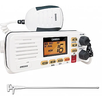 Uniden  UM355 White VHF Marine Radio + VHF MV3 Antenna