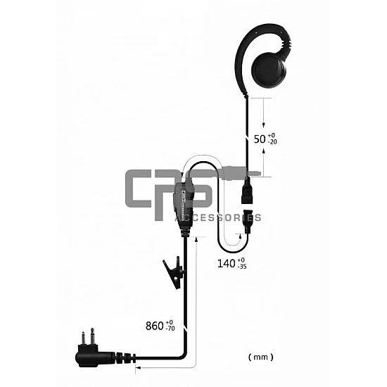 1 Wire G Hook Headset with Inline PTT / Microphone