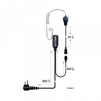 2 Wire Acoustic Airtube Headset with Inline PTT/Microphone suit Icom IC41W IC41S IC-41PRO