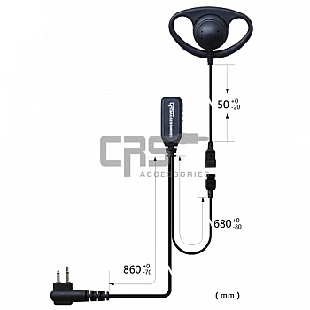 2 Wire D Hook Headset with Inline PTT / Microphone