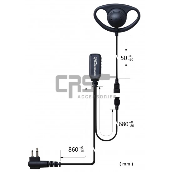 2 Wire D Hook Headset with Inline PTT / Microphone