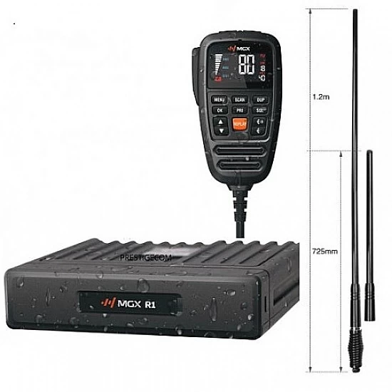MGX R1 80 Channel IP67 12/24V UHF CB with 6dbi/3dBi HD Antenna Pack MGX R1 80 Channel IP67 12/24V UHF CB with 6dbi/3dBi HD Antenna Pack