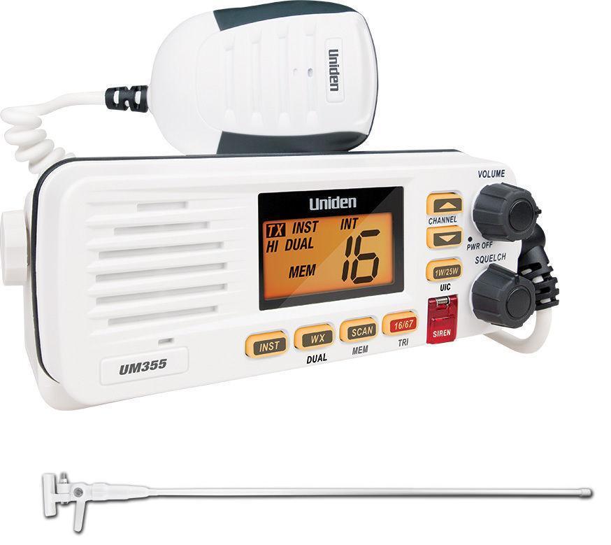 Uniden  UM355 White VHF Marine Radio + VHF MV3 Antenna