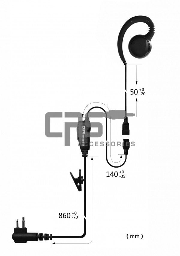 1 Wire G Hook Headset with Inline PTT / Microphone