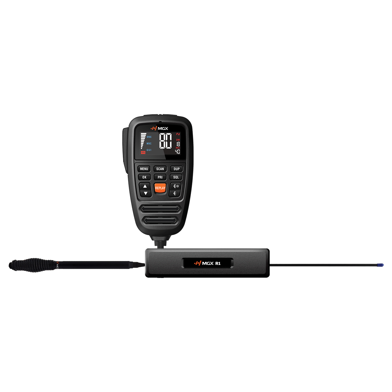 MGX R1 80 Channel IP67 12/24V UHF CB with 6dbi Antenna Wanderer Pack