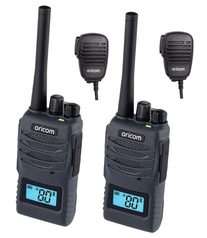 Oricom UHF5400-2 Twin splashproof 5 Watt Handheld UHF CB Radio with Speaker Microphone